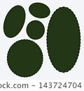 Coupons, label, tags, boxes, Backdrops for postcards, letters, empty borders. Postage stamp template frames. Circle or oval green blank vintage stamps. Wiggly perforated edges. 143724704