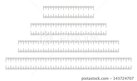Ruler scale 10, 15, 20, 25 cm centimeters without numbers. Length measurement height, distance, math. Measuring chart with 100, 200, 150, 250 mm. Ruler scale, sewing tool template. Ruler scale 10, 15, 20, 25 cm centimeters without numbers. Length measurement height, distance, math. Measuring chart with 100, 200, 150, 250 mm. Ruler scale, sewing tool template. 143724707