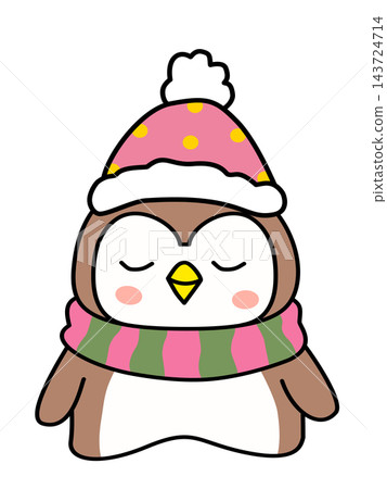 Cute penguin wearing winter beanie and scarf holiday animal element sticker print visual graphic clipart artwork design icon illustration Cute penguin wearing winter beanie and scarf holiday animal element sticker print visual graphic clipart artwork design icon illustration 143724714
