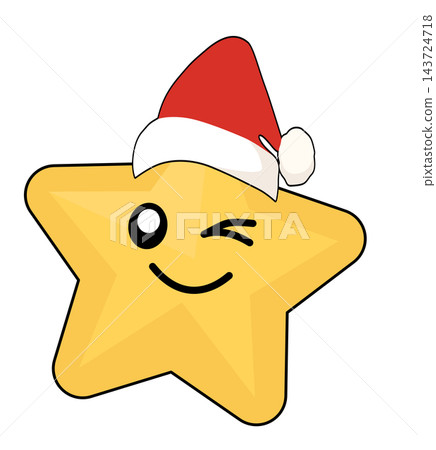 Cute yellow star character wearing santa hat holiday mascot element sticker print visual graphic clipart artwork design icon illustration Cute yellow star character wearing santa hat holiday mascot element sticker print visual graphic clipart artwork design icon illustration 143724718