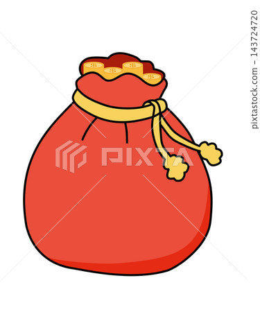 Red gift sack bag tied with gold cord santa present element sticker print visual graphic clipart artwork design icon illustration Red gift sack bag tied with gold cord santa present element sticker print visual graphic clipart artwork design icon illustration 143724720