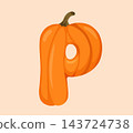 Pumpkin Letter P Vector Clipart for Autumn Alphabet Design 143724738