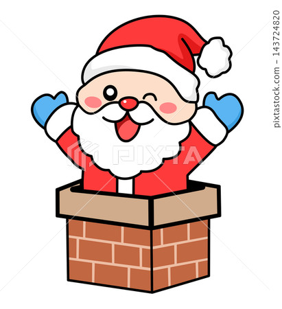 Cute santa claus popping out of brick chimney christmas element sticker print visual graphic clipart artwork design icon illustration Cute santa claus popping out of brick chimney christmas element sticker print visual graphic clipart artwork design icon illustration 143724820