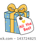 Blue gift box with yellow ribbon and all the best tag present element sticker print visual graphic clipart artwork design icon illustration Blue gift box with yellow ribbon and all the best tag present element sticker print visual graphic clipart artwork design icon illustration 143724825