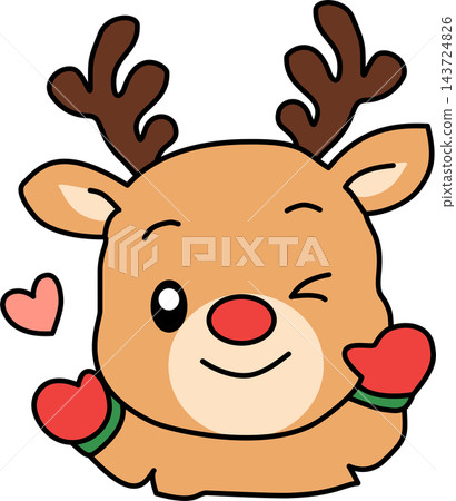 Cute reindeer head character wearing red mittens christmas element sticker print visual graphic clipart artwork design icon illustration Cute reindeer head character wearing red mittens christmas element sticker print visual graphic clipart artwork design icon illustration 143724826