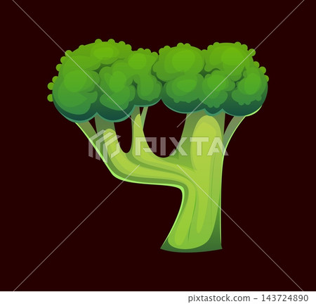 Cartoon letter Y as green broccoli vegetable barbecue font, bbq typeface, abc barbeque English alphabet type. Vector bold uppercase alphabet character as fresh veggie food for restaurant menu display Cartoon letter Y as green broccoli vegetable barbecue font, bbq typeface, abc barbeque English alphabet type. Vector bold uppercase alphabet character as fresh veggie food for restaurant menu display 143724890