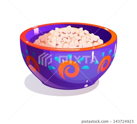 Cartoon Mexican Day of the Dead bowl of cooked hominy corn, traditional nixtamal pozole food of festive cuisine. Isolated vector Dia de los Muertos traditional holiday meal icon for altar offering Cartoon Mexican Day of the Dead bowl of cooked hominy corn, traditional nixtamal pozole food of festive cuisine. Isolated vector Dia de los Muertos traditional holiday meal icon for altar offering 143724923