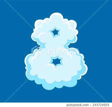 Number 8 fluffy cloud sky typography, soft white math symbol. Vector cloudy heaven digit eight for kids mathematics learning. Smoke, fog, comic book boom vapor or mist explosion typography sign Number 8 fluffy cloud sky typography, soft white math symbol. Vector cloudy heaven digit eight for kids mathematics learning. Smoke, fog, comic book boom vapor or mist explosion typography sign 143724935