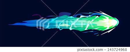 Gun fire effect trail flame asset. Game comics green and blue plasma clot. Cartoon high speed luminous sci fi projectile streak with glowing sparks and fiery trail, conveying motion, energy and impact Gun fire effect trail flame asset. Game comics green and blue plasma clot. Cartoon high speed luminous sci fi projectile streak with glowing sparks and fiery trail, conveying motion, energy and impact 143724968