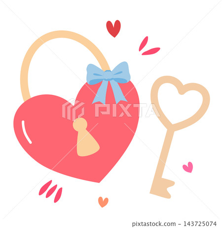 Heart shaped padlock with key romantic valentine love element sticker print visual graphic clipart artwork design icon illustration 143725074
