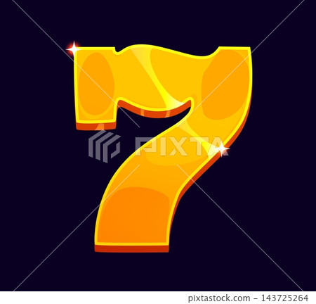 Cartoon casino number 7 in glossy gold with sparkling star highlights and shiny surface. Gambling game typeface for online poker games, luxury VIP events and casino website advertising Cartoon casino number 7 in glossy gold with sparkling star highlights and shiny surface. Gambling game typeface for online poker games, luxury VIP events and casino website advertising 143725264