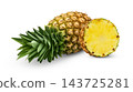 Whole pineapple or ananas and sliced pineapple. Half of pineapple and laying pineapple or ananas, isolated on white background, clipping path. 143725281