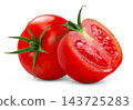 Isolated vegetables tomatoes. Red tomato and half of tomato with clipping path. 143725283
