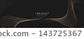 Abstract gold wave lines on dark background. Elegant flowing lines design. Luxury concept. Suit for header, cover, banner, brochure, invitation, presentation, website 143725367