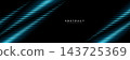 Black abstract wide banner background with glowing blue diagonal lines. Shiny blue metallic gradient stripes. Technology futuristic concept. Vector illustration 143725369