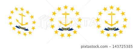 Rhode Island flags collection. Waving flag of Rhode Island, round flag in circle shape. Rhode Island flags collection. Waving flag of Rhode Island, round flag in circle shape. 143725385