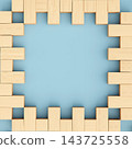 Square Geometric Frame Made of Natural Unpainted Wooden Toy Blocks with Interlocking Pattern and Copy Space 143725558