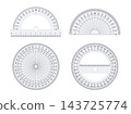 Realistic protractor and ruler vector set with semicircular 180 degree and circular 360 degree angle measuring tools, transparent plastic geometry instruments with precise scales for mathematics 143725774