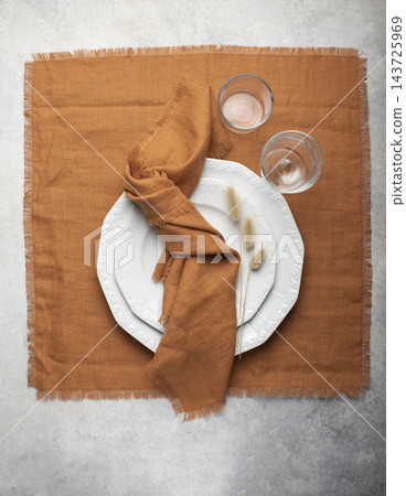 Terracotta Fringed Linen Place Setting and Napkin Terracotta Fringed Linen Place Setting and Napkin 143725969