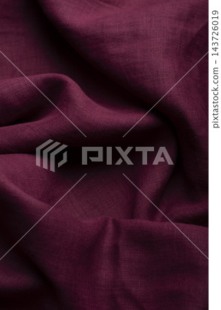 Burgundy Wine Red Draped Linen Fabric Texture Close Up 143726019