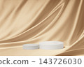Two white podiums low on champagne gold satin with dramatic folds and soft shadows, a luxury Christmas background for product display and presentation 143726030