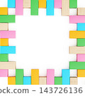 Square Geometric Frame Made of Colorful and Wooden Toy Blocks on White Background with Copy Space 143726136