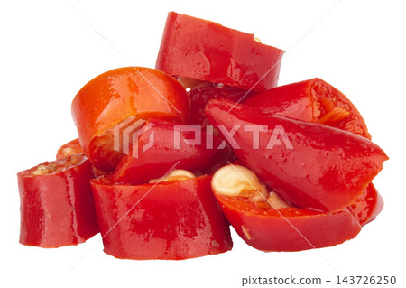 sliced bird eye chili isolated on white background sliced bird eye chili isolated on white background 143726250