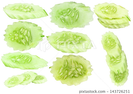 sliced cucumber isolated on white background sliced cucumber isolated on white background 143726251