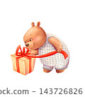 Cute Teddy Baby Illustration Giving a Wrapped Gift 143726826
