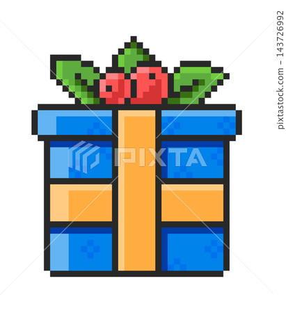 Gift Box With Holly Pixel Art Gift Box With Holly Pixel Art 143726992