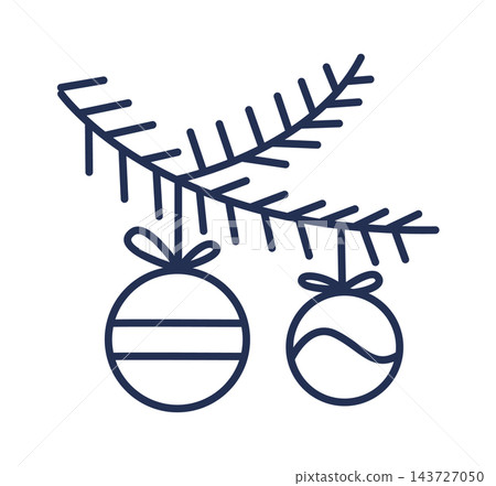 Bauble Hanging On Pine Branch Line Art Bauble Hanging On Pine Branch Line Art 143727050