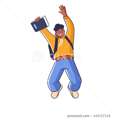 Student Jumping With Notebook Cartoon 143727119