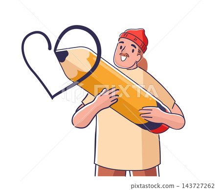 Artist Hugging Pencil Drawing Heart Artist Hugging Pencil Drawing Heart 143727262