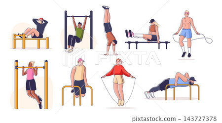 Calisthenics Workout Exercise Set Cartoon Calisthenics Workout Exercise Set Cartoon 143727378