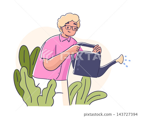 Gardener Watering Plants Cartoon Gardener Watering Plants Cartoon 143727394