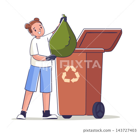 Girl Recycling Trash Bag Cartoon Girl Recycling Trash Bag Cartoon 143727403