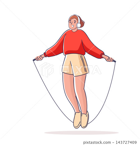Woman Jump Rope Fitness Cartoon 143727409