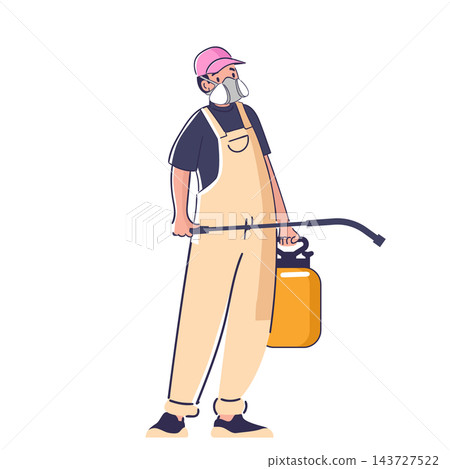 Exterminator Spraying With Protective Gear Cartoon Exterminator Spraying With Protective Gear Cartoon 143727522