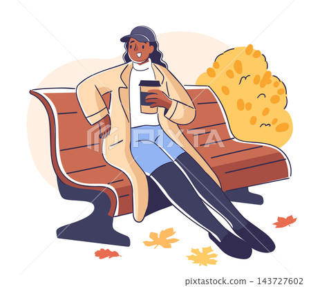 Woman Relaxing On Park Bench Cartoon Woman Relaxing On Park Bench Cartoon 143727602