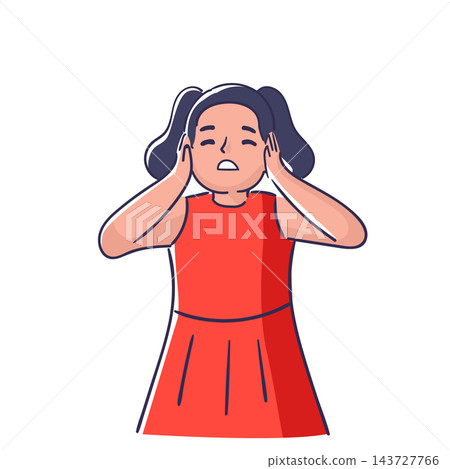 Girl Covering Ears Cartoon Style 143727766
