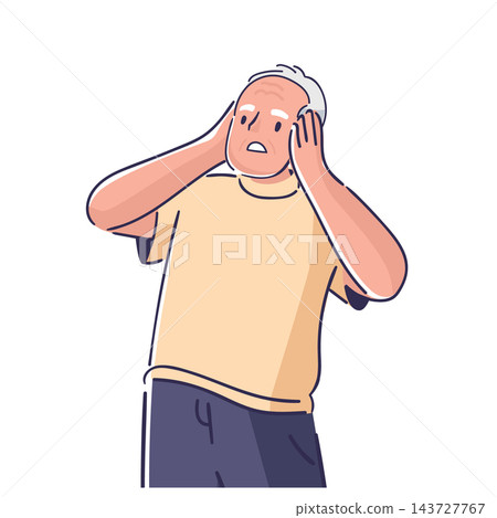Senior Man Covering Ears Cartoon 143727767
