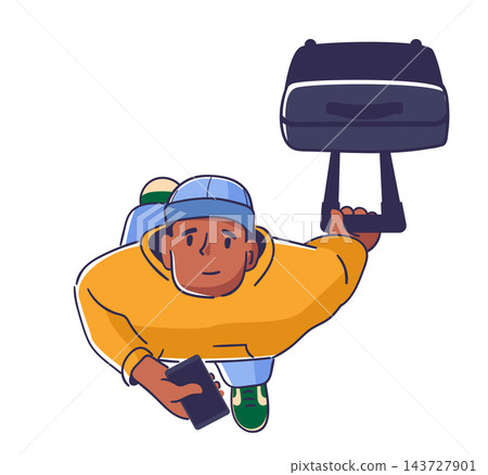 Man Taking Selfie From Above Cartoon Man Taking Selfie From Above Cartoon 143727901
