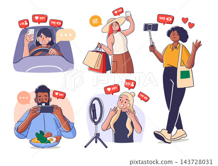 Influencer Posting On Social Media Cartoon 143728031