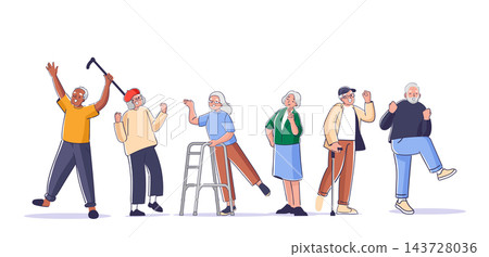 Senior Group Active Lifestyle Cartoon Senior Group Active Lifestyle Cartoon 143728036