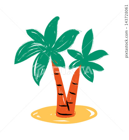 Palm Tree On Beach Crayon Style Palm Tree On Beach Crayon Style 143728061