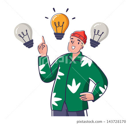 Man Having Idea With Lightbulbs Cartoon Man Having Idea With Lightbulbs Cartoon 143728170