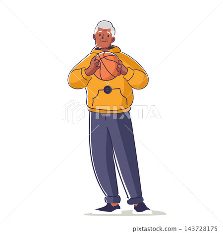 Senior Man Holding Basketball Cartoon Senior Man Holding Basketball Cartoon 143728175