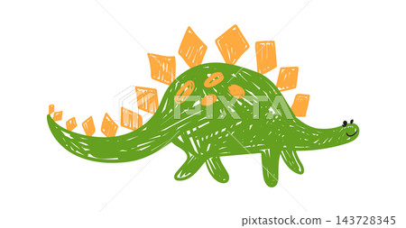 Dinosaur Walking Crayon Sketch Dinosaur Walking Crayon Sketch 143728345