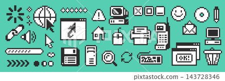 Pixel Icons Retro Computer UI Set Y2k Pixel Icons Retro Computer UI Set Y2k 143728346