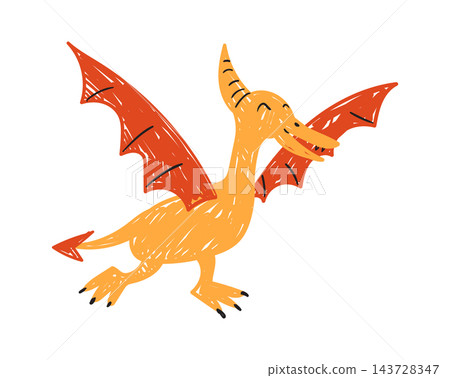 Dinosaur Flying Crayon Sketch Dinosaur Flying Crayon Sketch 143728347